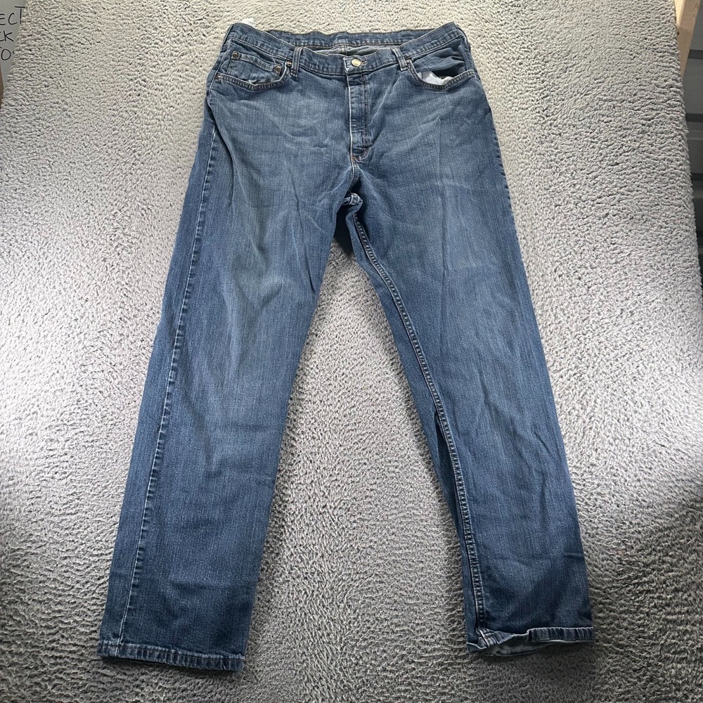 Wrangler Jeans Men 38x32 Blue Cotton Denim Straight Relaxed Fit Stretch Workwear